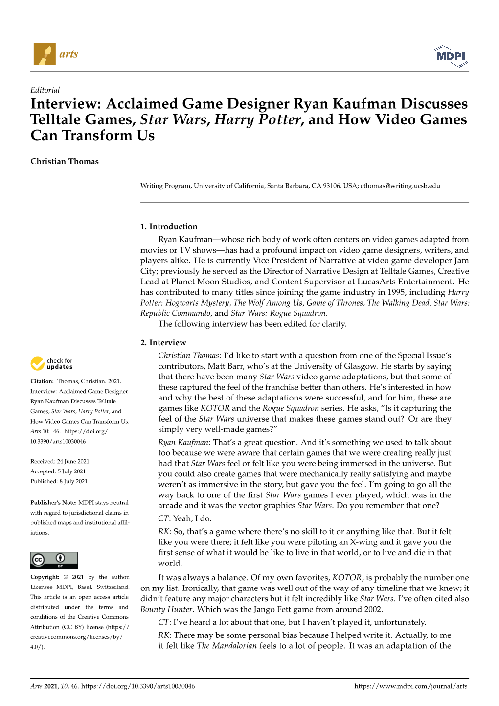 Acclaimed Game Designer Ryan Kaufman Discusses Telltale Games, Star Wars, Harry Potter, and How Video Games Can Transform Us