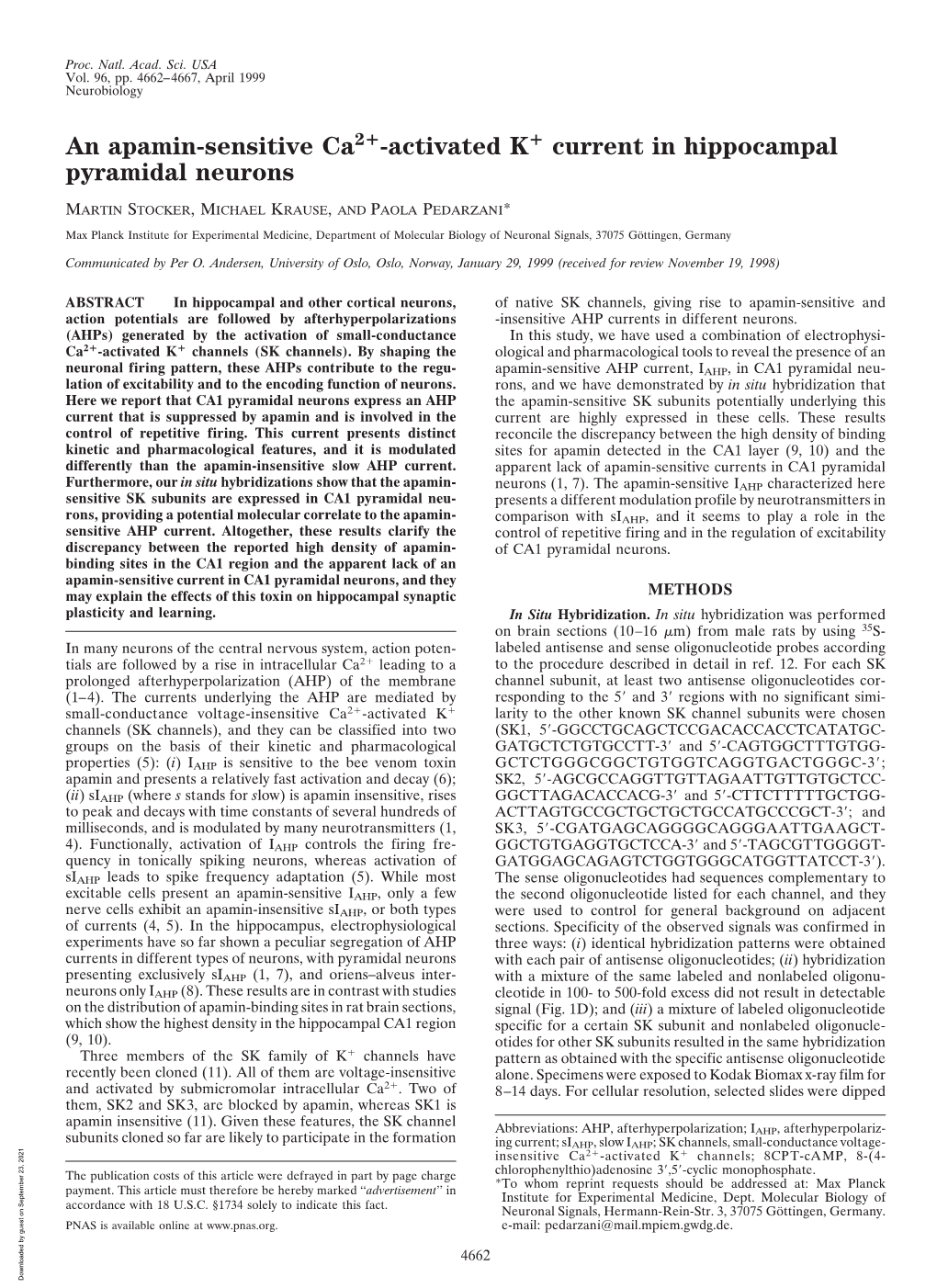 An Apamin-Sensitive Ca2+