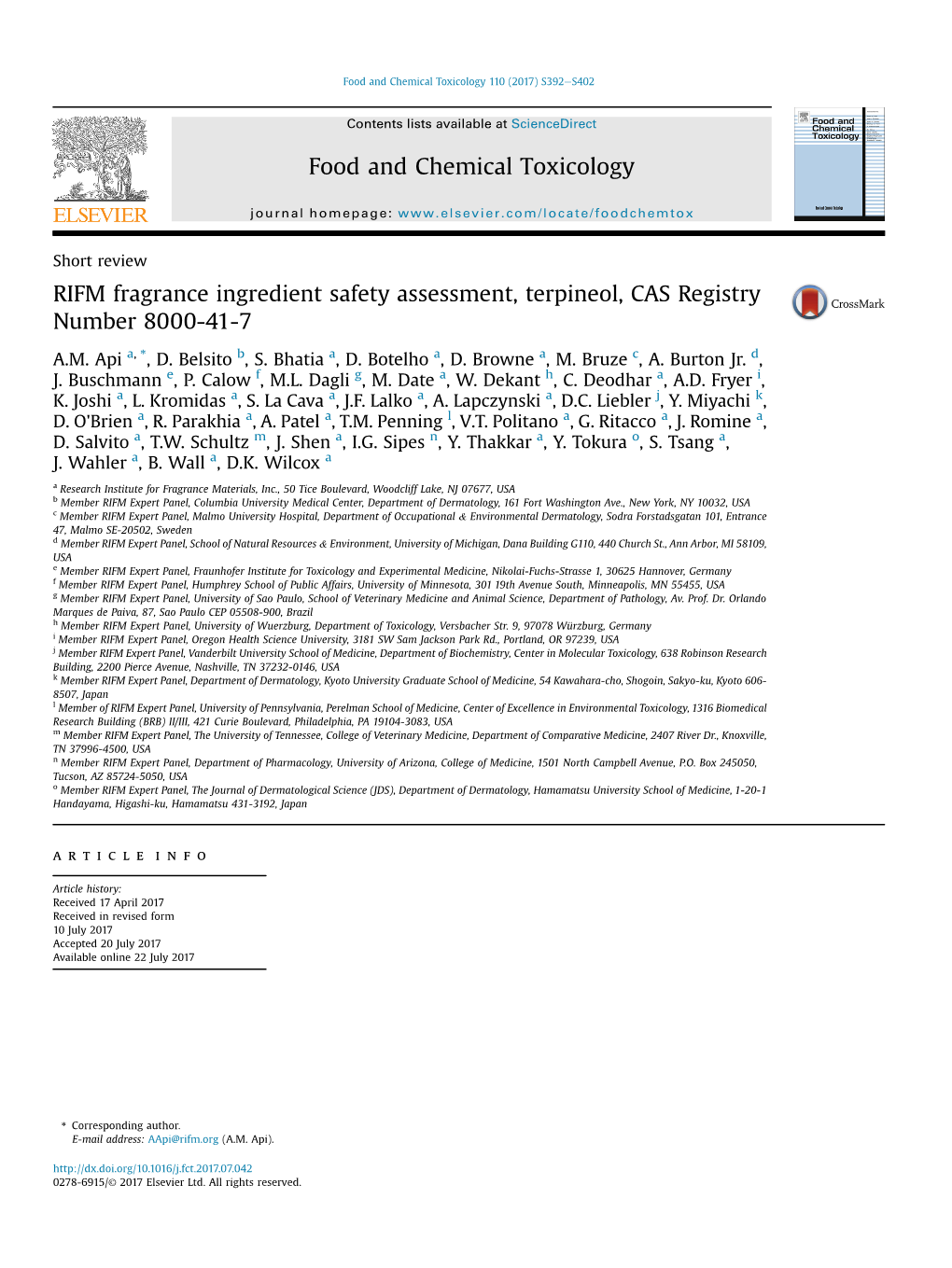 RIFM Fragrance Ingredient Safety Assessment, Terpineol, CAS Registry Number 8000-41-7