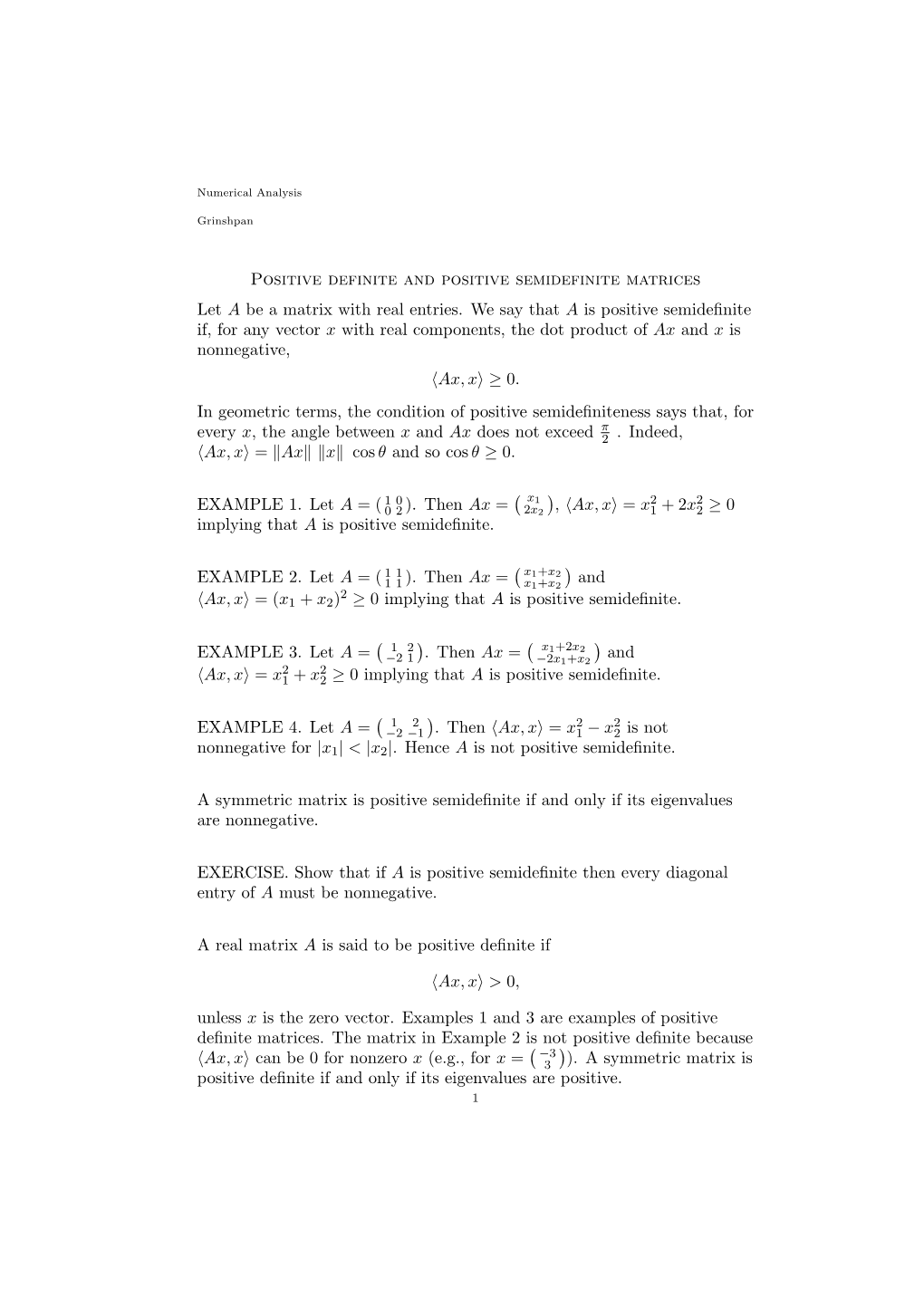 Example of Positive Definite Matrix