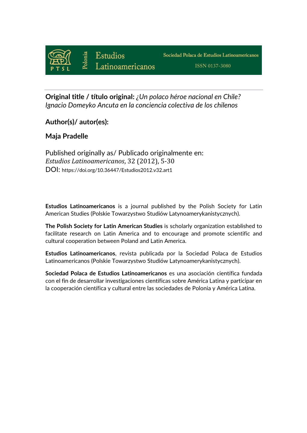 Original Title / Título Original: ¿Un Polaco Héroe Nacional En Chile? Ignacio Domeyko Ancuta En La Conciencia Colectiva De Los Chilenos