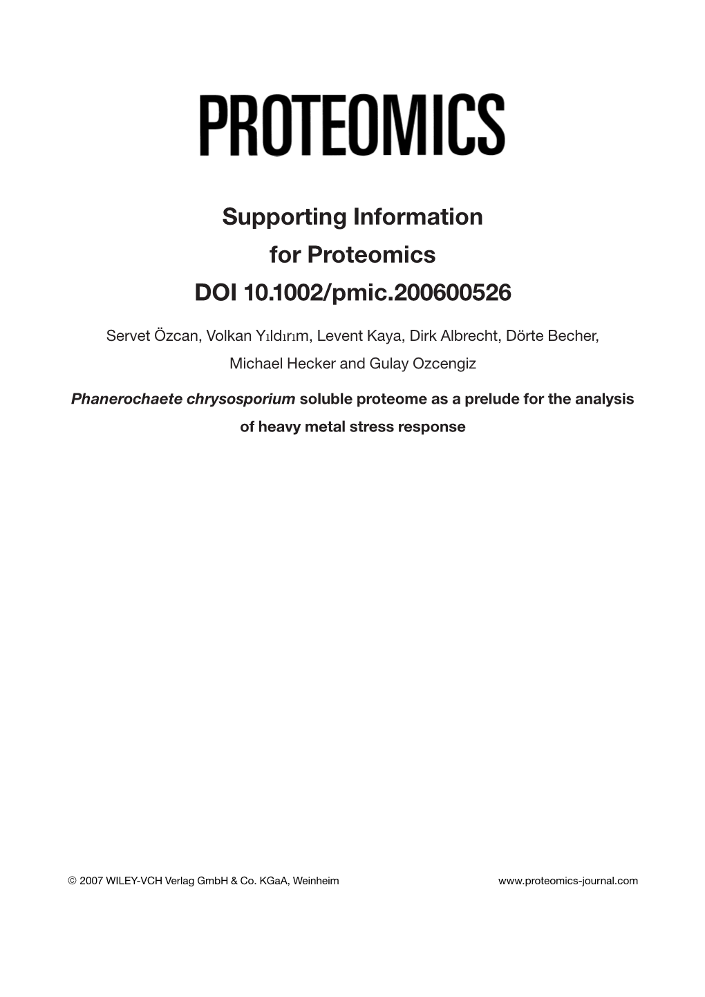 Supporting Information for Proteomics DOI 10.1002/Pmic.200600526