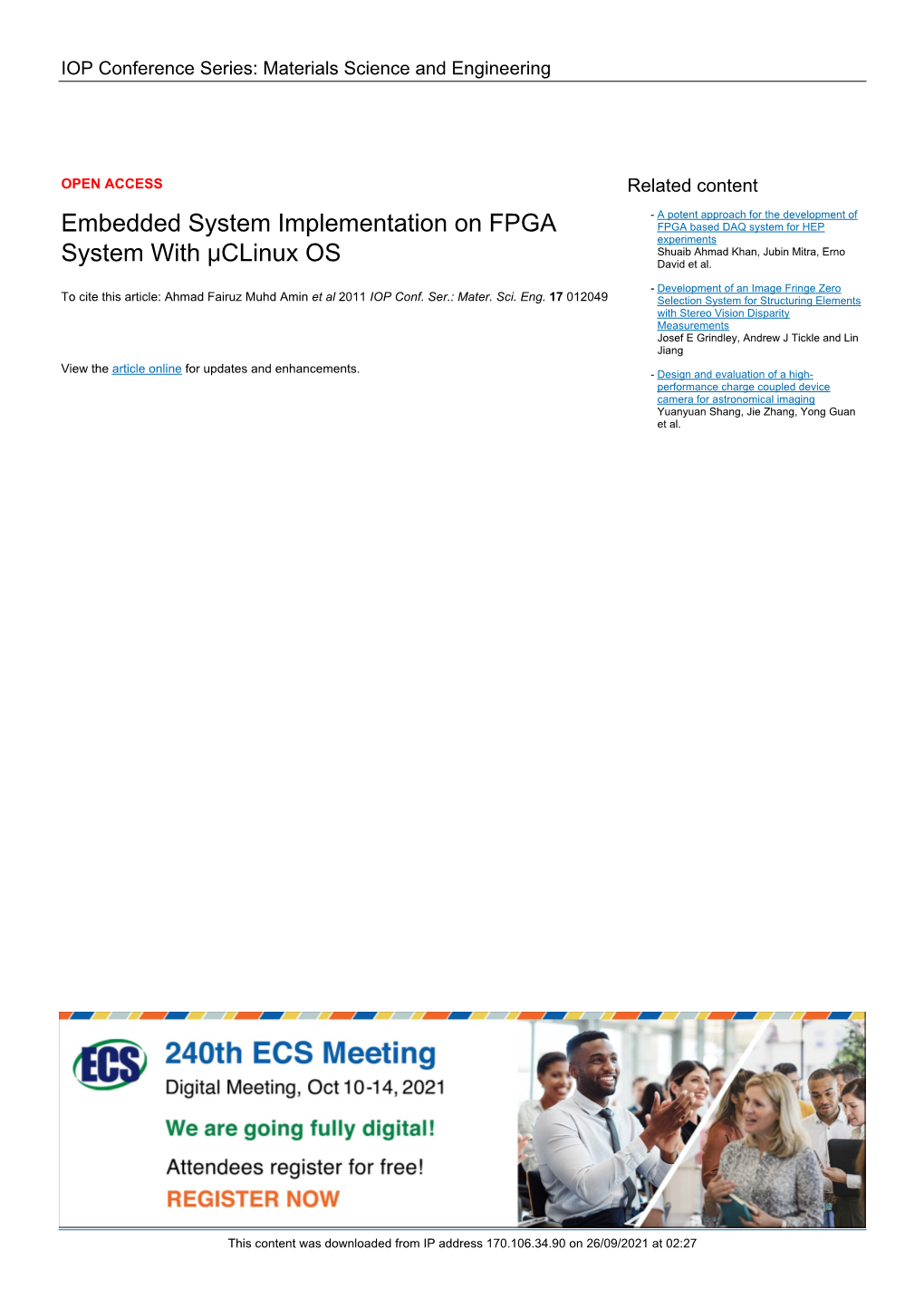 Embedded System Implementation on FPGA System with Μclinux OS