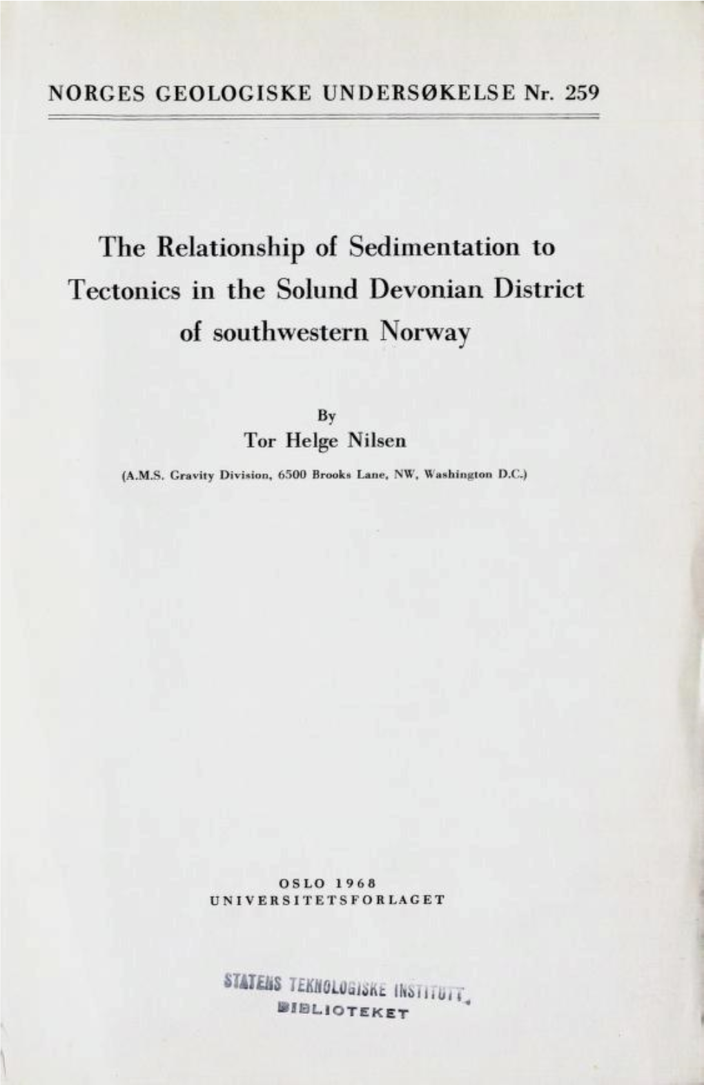 The Relationship of Sedimentation to Tectonics in the Solund Devonian District of Southwestern Norway