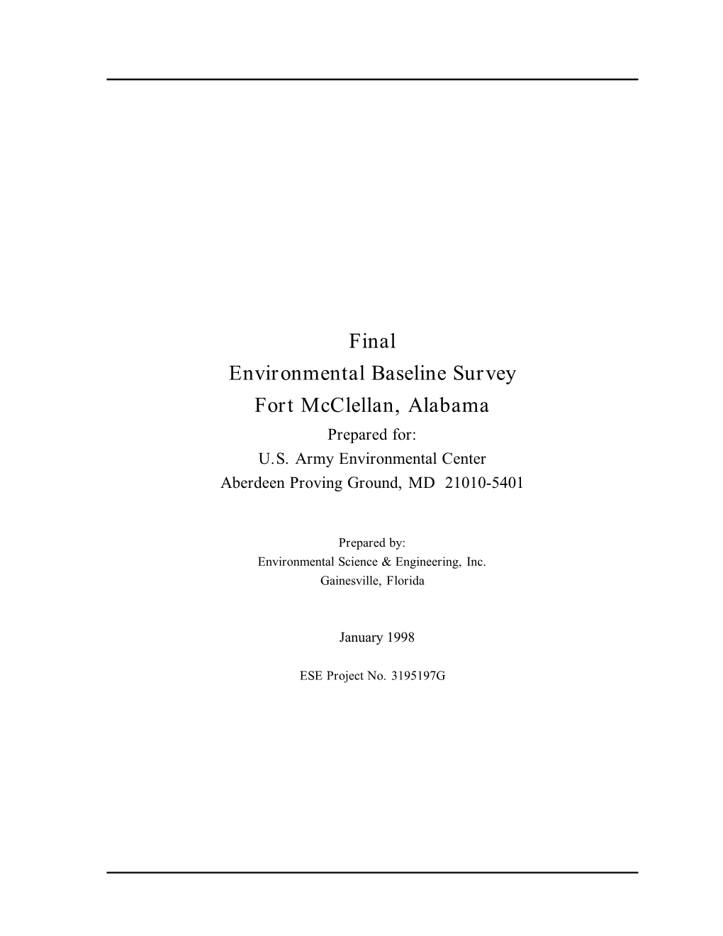 Final Environmental Baseline Survey Fort Mcclellan, Alabama