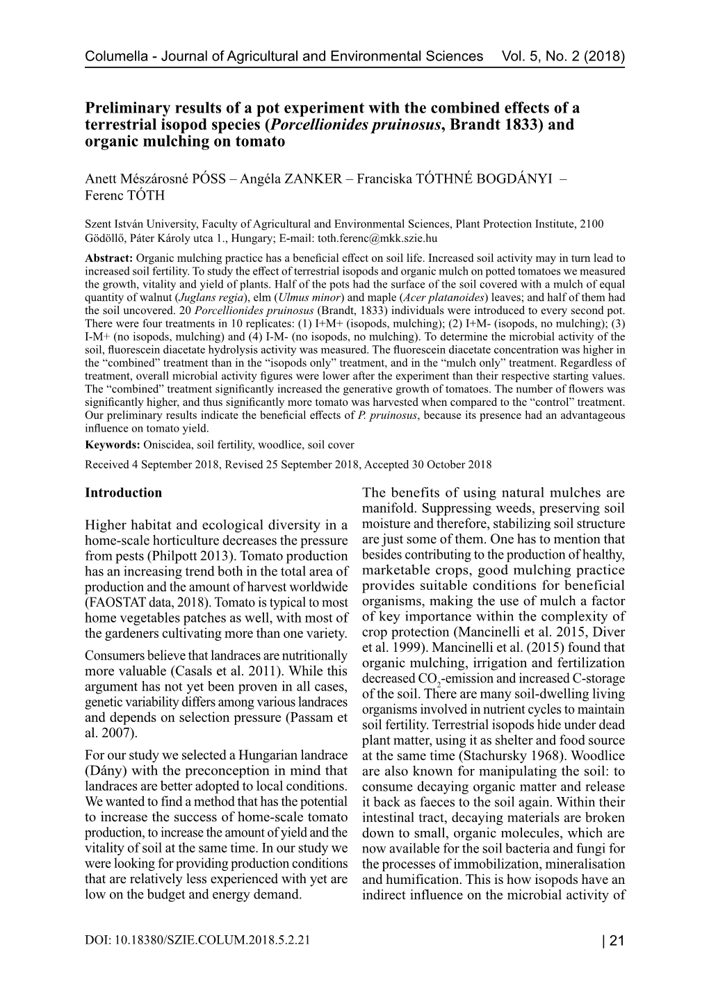 Preliminary Results of a Pot Experiment with the Combined Effects of a Terrestrial Isopod Species (Porcellionides Pruinosus