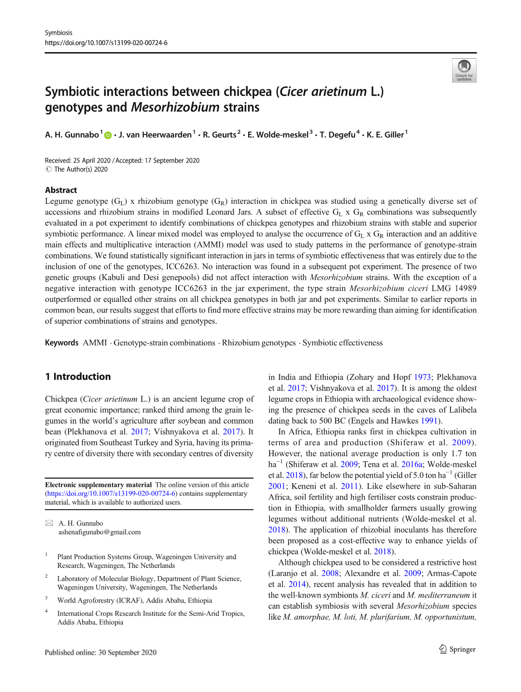 Symbiotic Interactions Between Chickpea (Cicer Arietinum L.) Genotypes and Mesorhizobium Strains