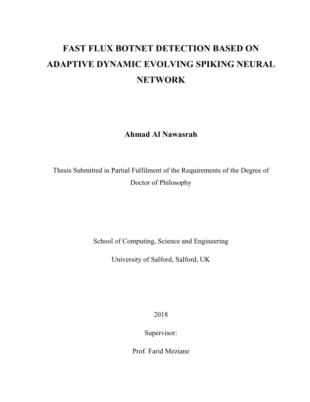 Fast Flux Botnet Detection Based on Adaptive Dynamic Evolving Spiking Neural Network