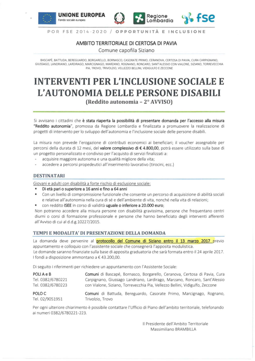 INTERVENTI PER L'inclusione SOCIALE E L'autonomia DELLE PERSONE DISABILI (Reddito Autonomia - 2° AVVISO)