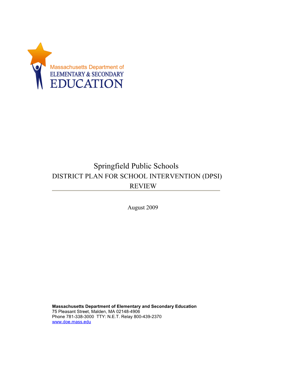Springfield District Plan for School Intervention Review