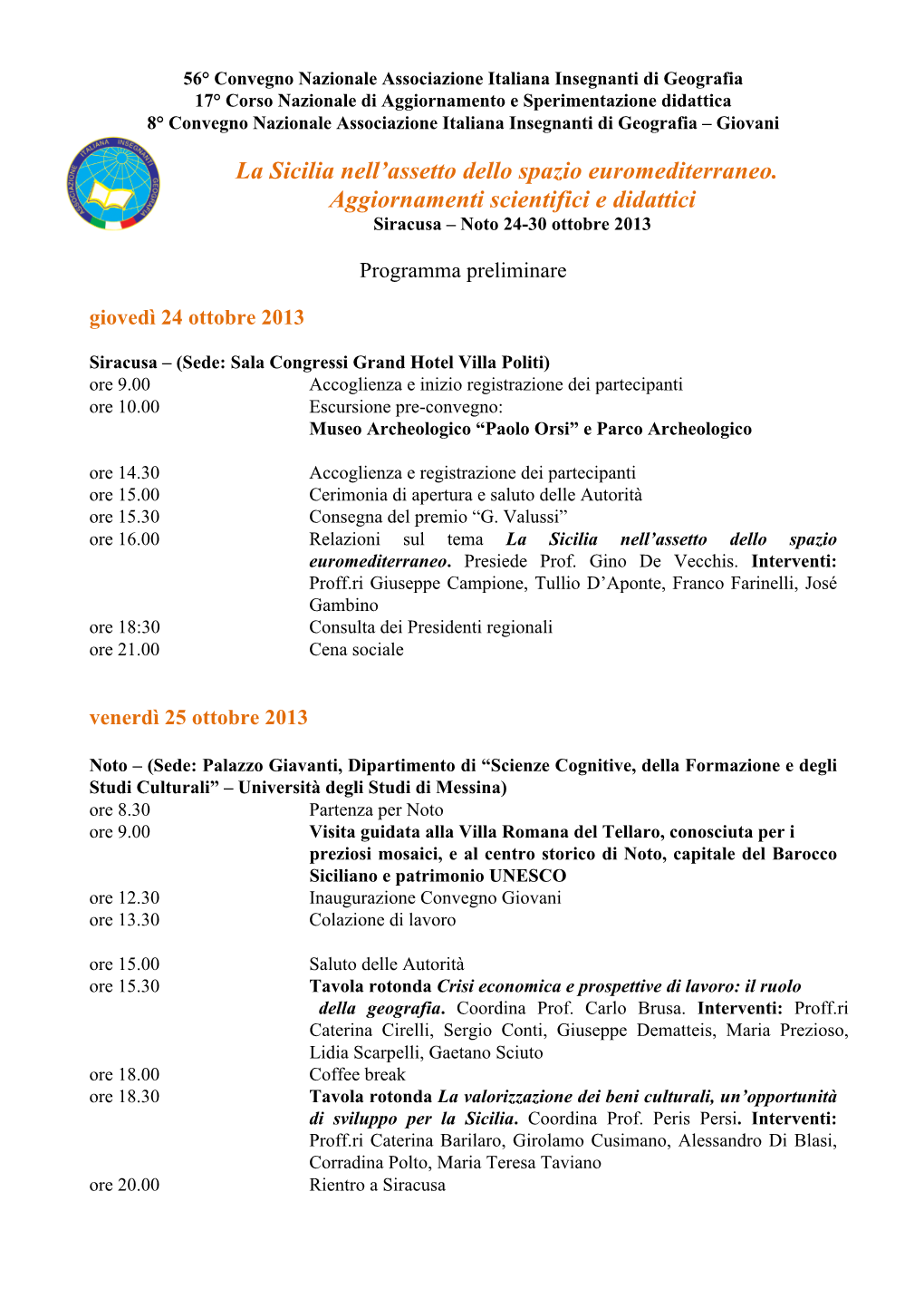 Convegno AIIG Programma Preliminare