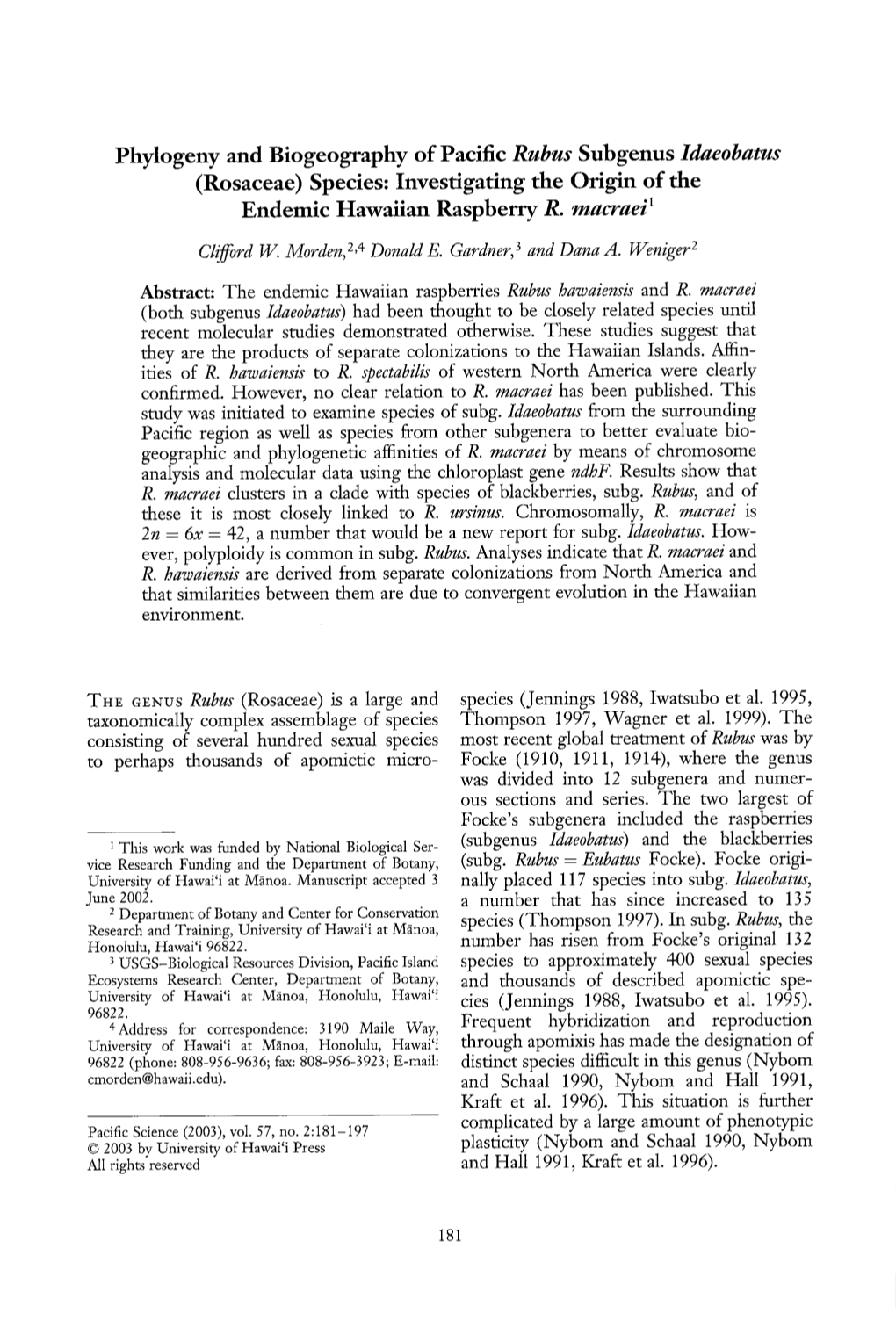 Phylogeny and Biogeography of Pacific Rubus Subgenus