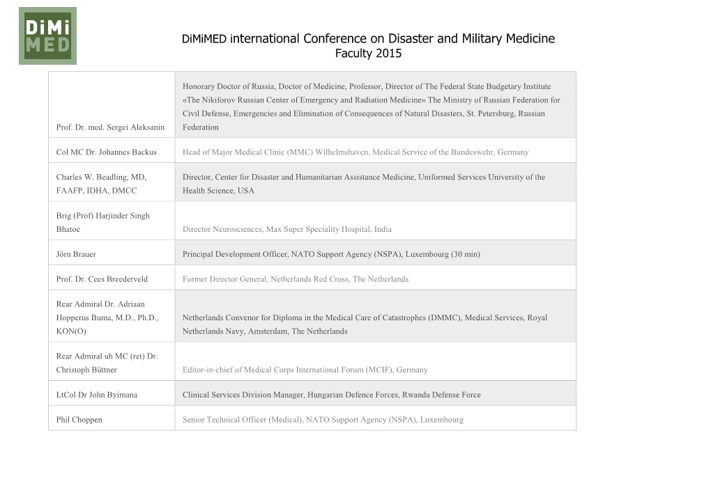 Dimimed International Conference on Disaster and Military Medicine Faculty 2015