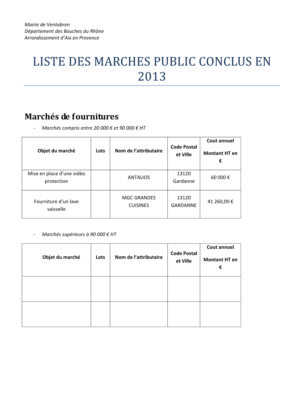 Liste Des Marches Public Conclus En 2013