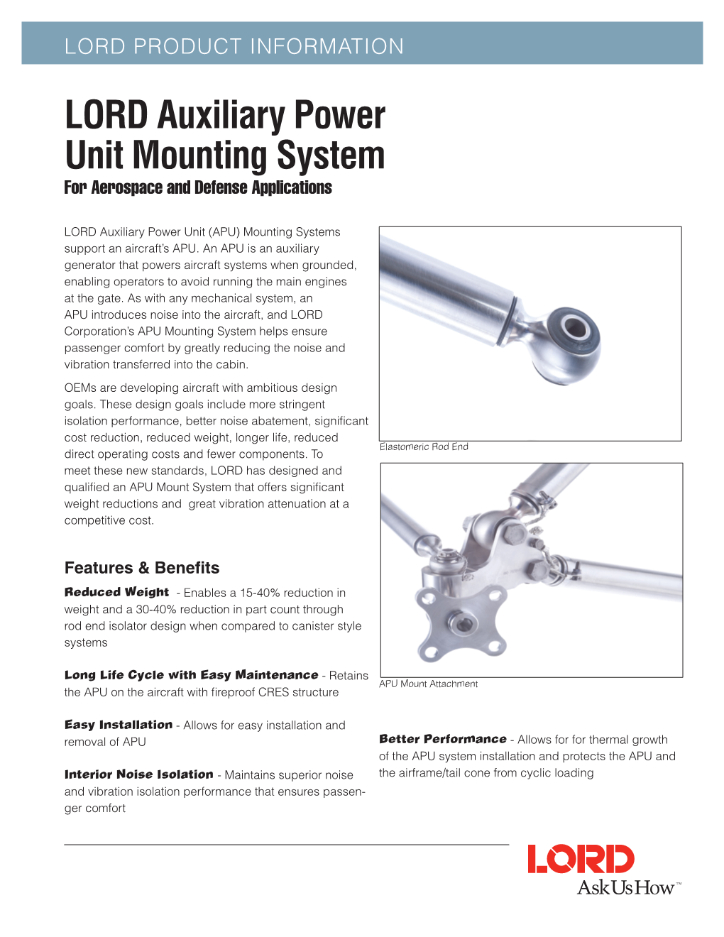 LORD Auxiliary Power Unit Mounting System for Aerospace and Defense Applications