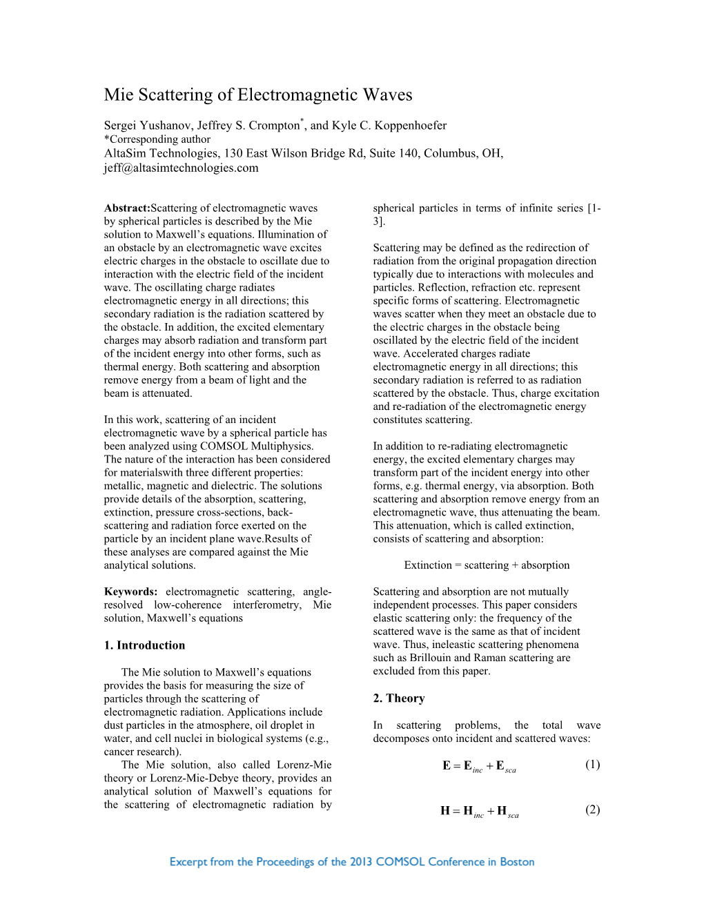 Mie Scattering of Electromagnetic Waves