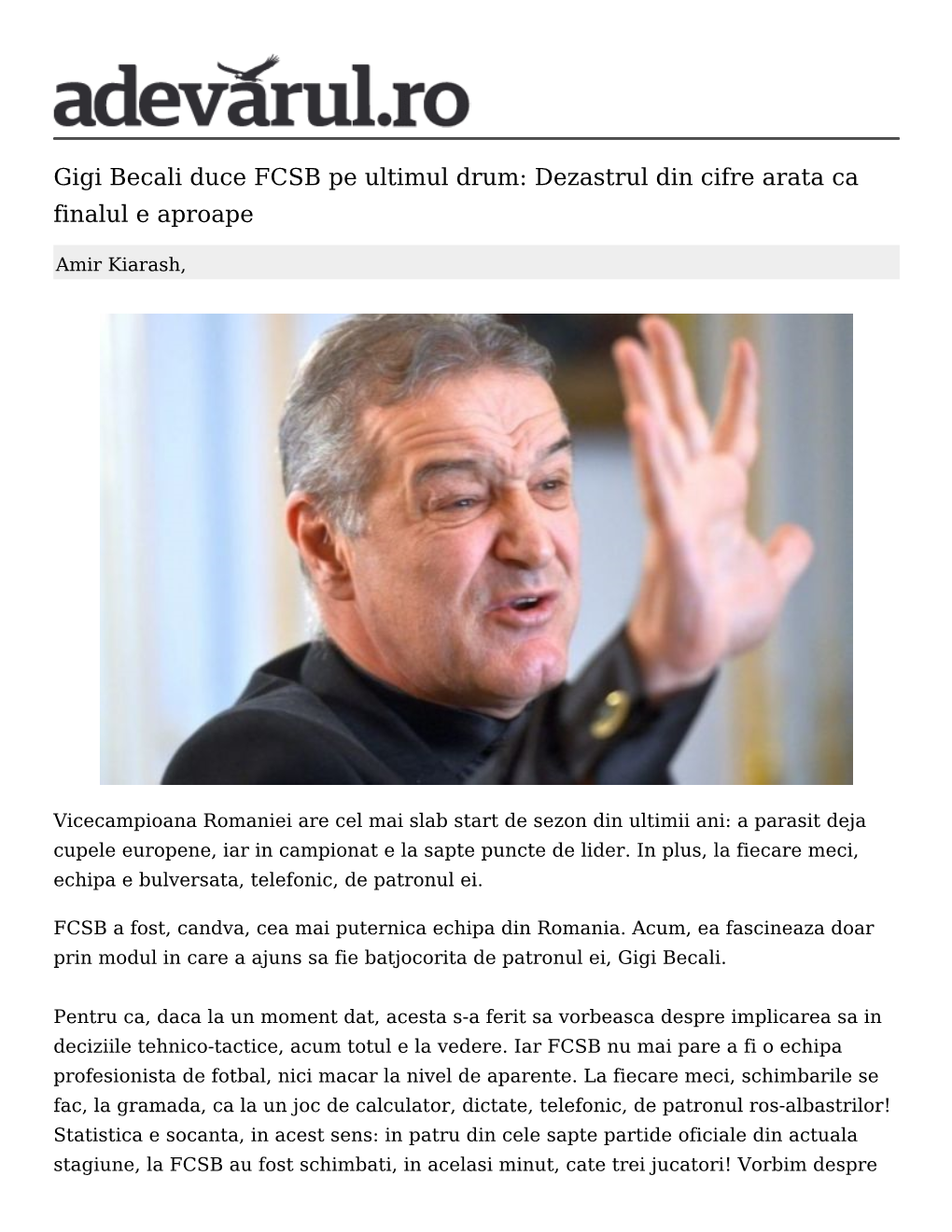 Gigi Becali Duce FCSB Pe Ultimul Drum: Dezastrul Din Cifre Arata Ca Finalul E Aproape