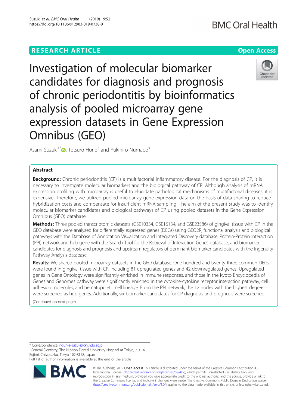 Investigation of Molecular Biomarker Candidates for Diagnosis And