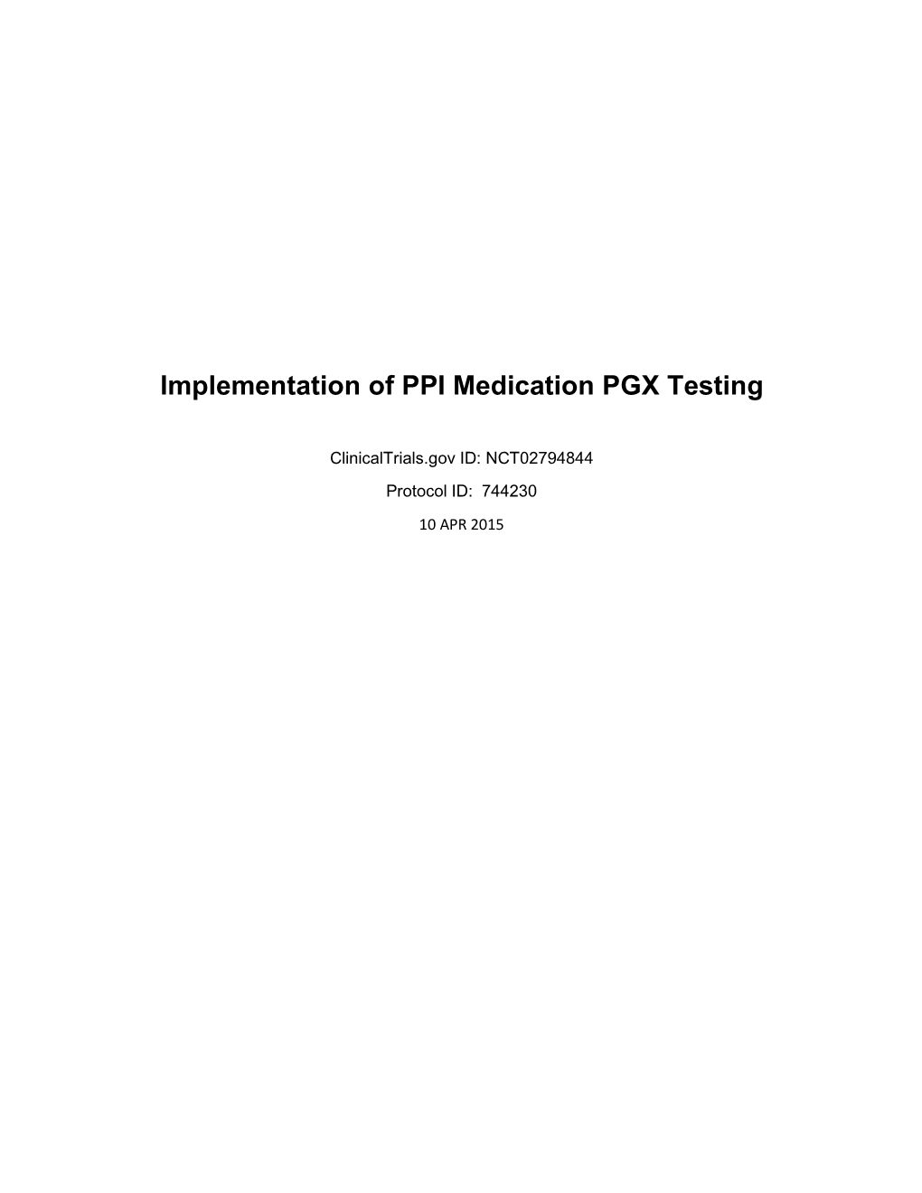 Implementation of PPI Medication PGX Testing