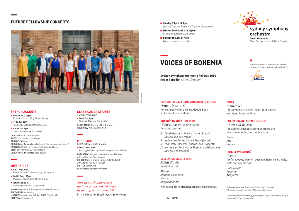 VOICES of BOHEMIA the Performance on Sunday 10 April Will Be Recorded for Later Broadcast by Fine Music FM