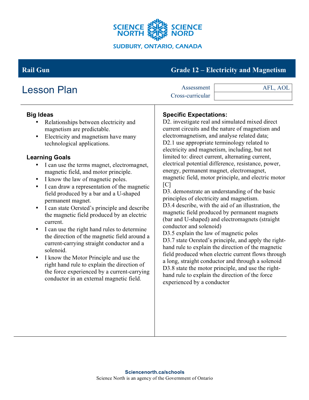 Lesson Plan Assessment AFL, AOL Cross-Curricular