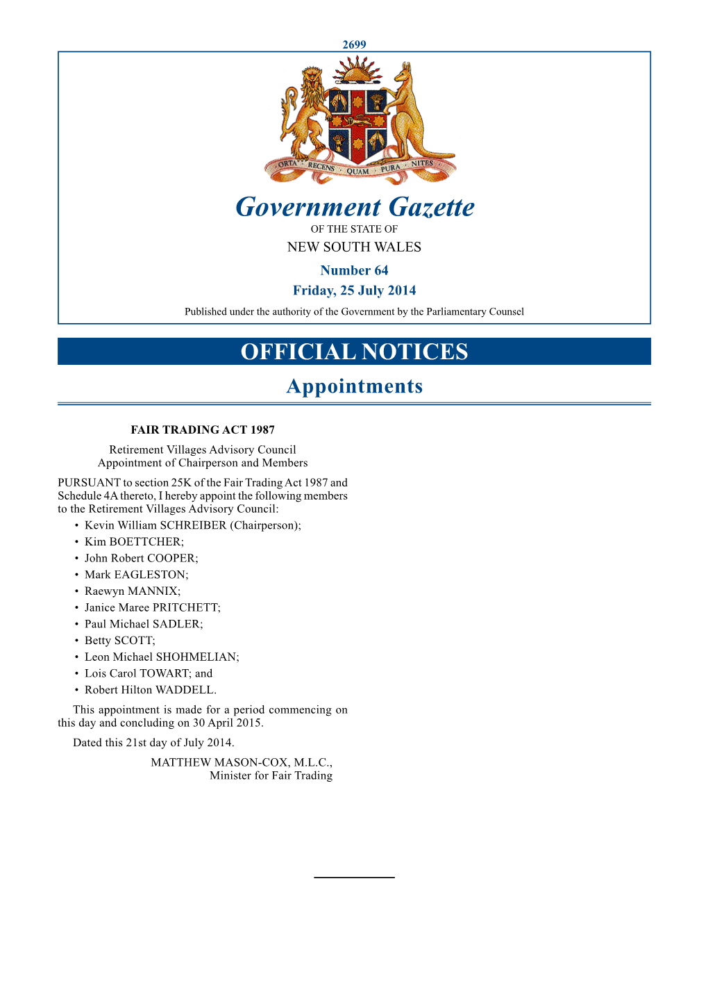 Government Gazette of 25 July 2014