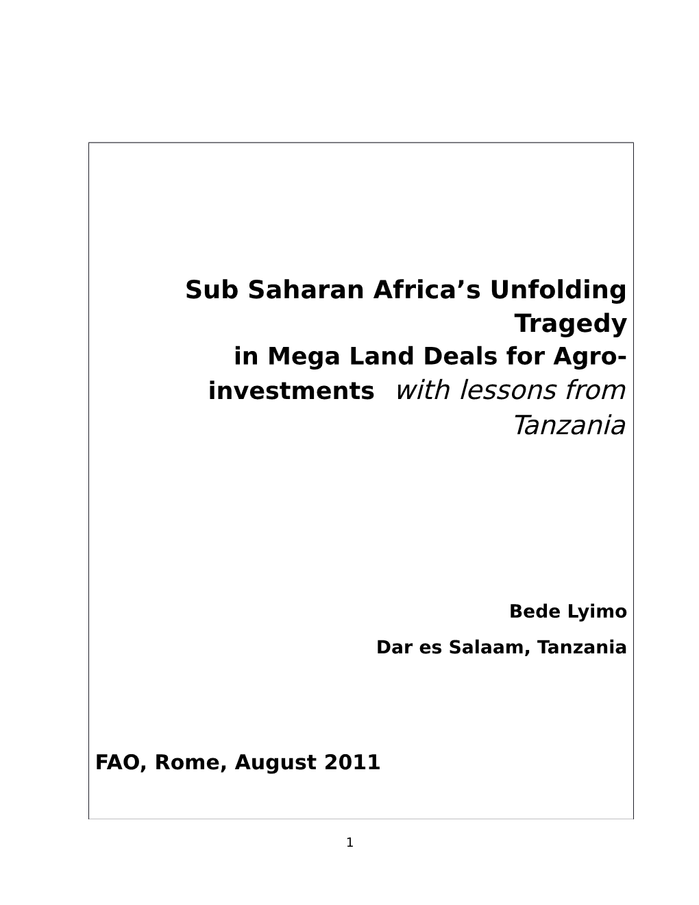 Investments with Lessons from Tanzania