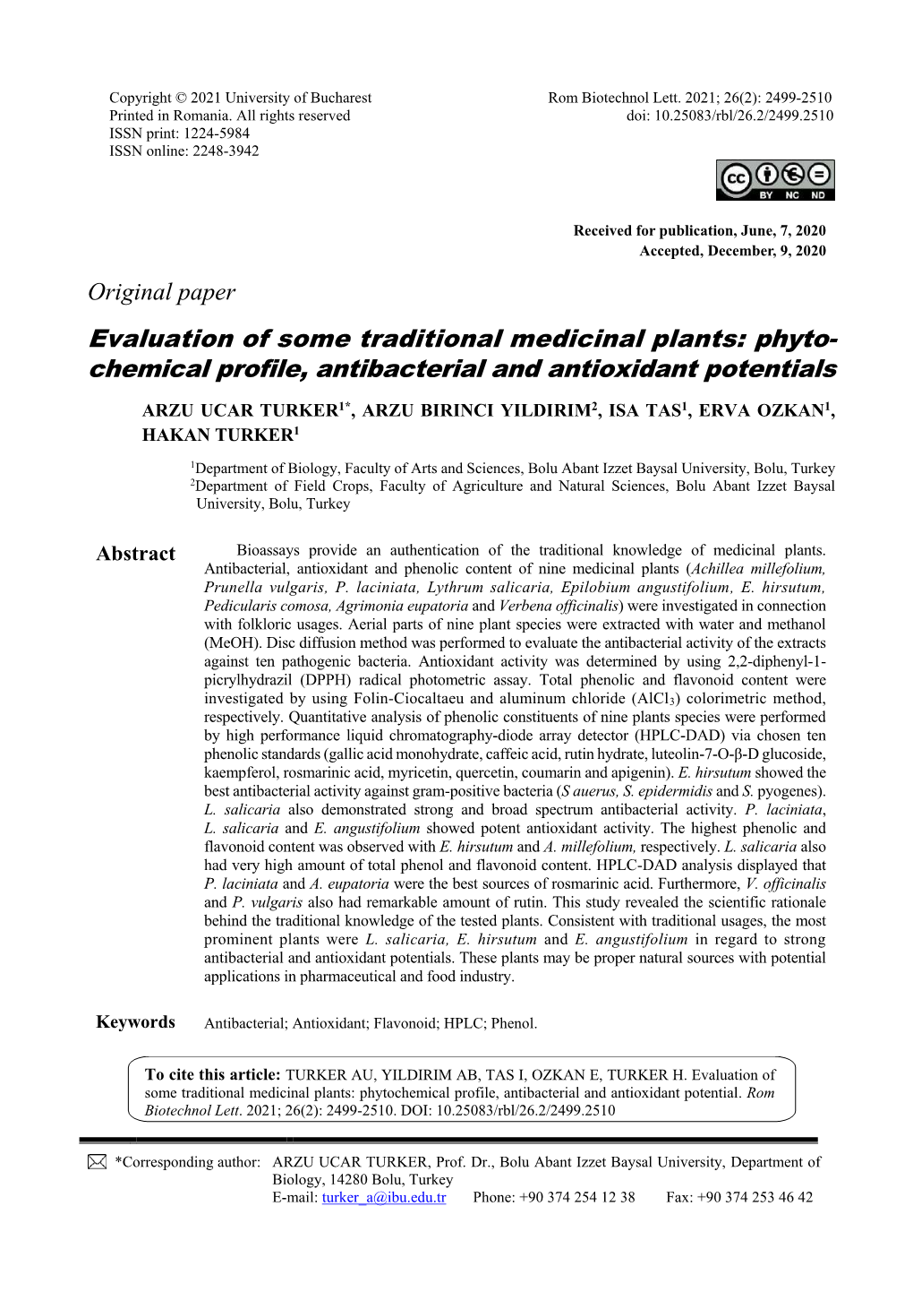 Evaluation of Some Traditional Medicinal Plants: Phyto- Chemical Profile, Antibacterial and Antioxidant Potentials