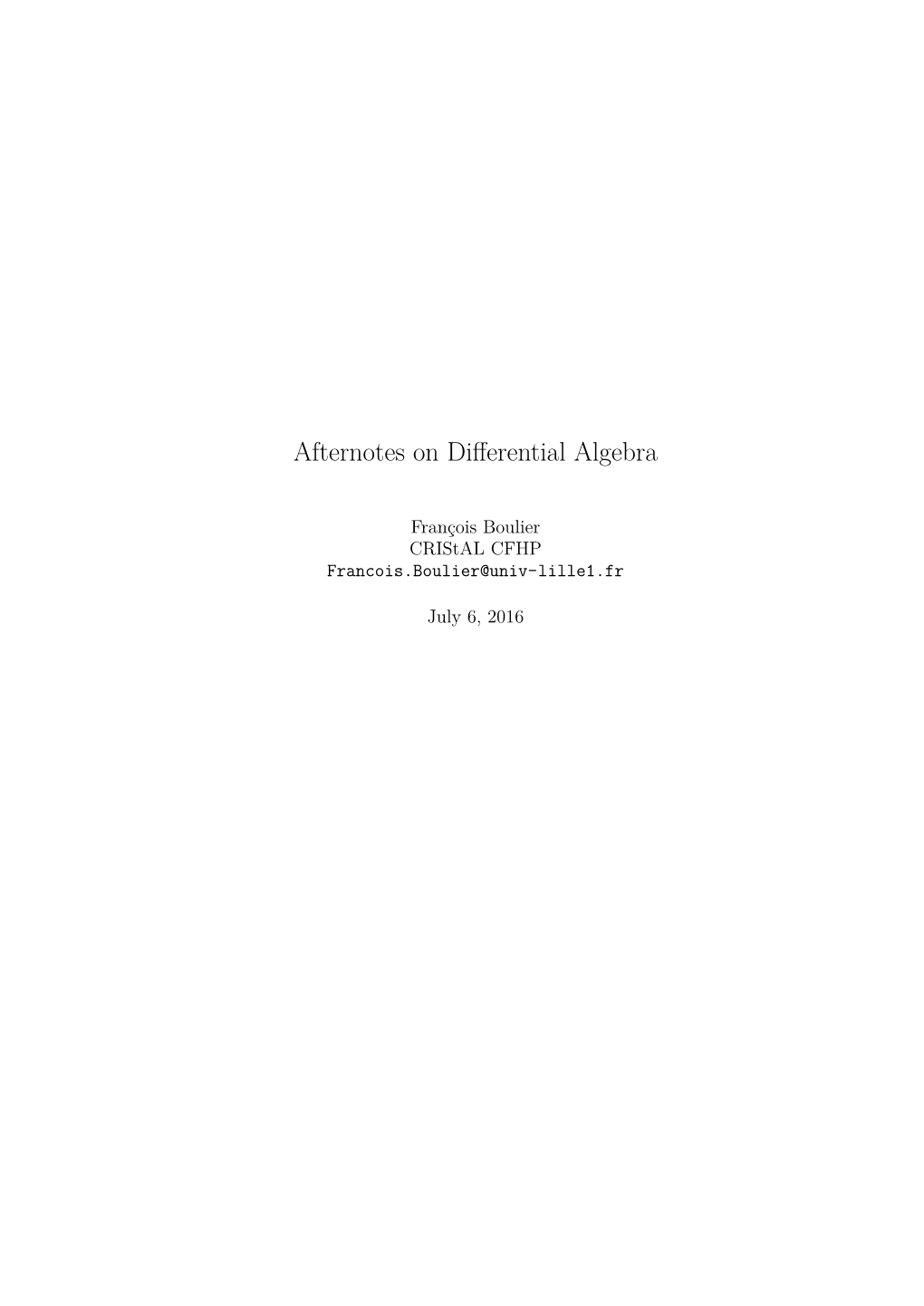 Afternotes on Differential Algebra