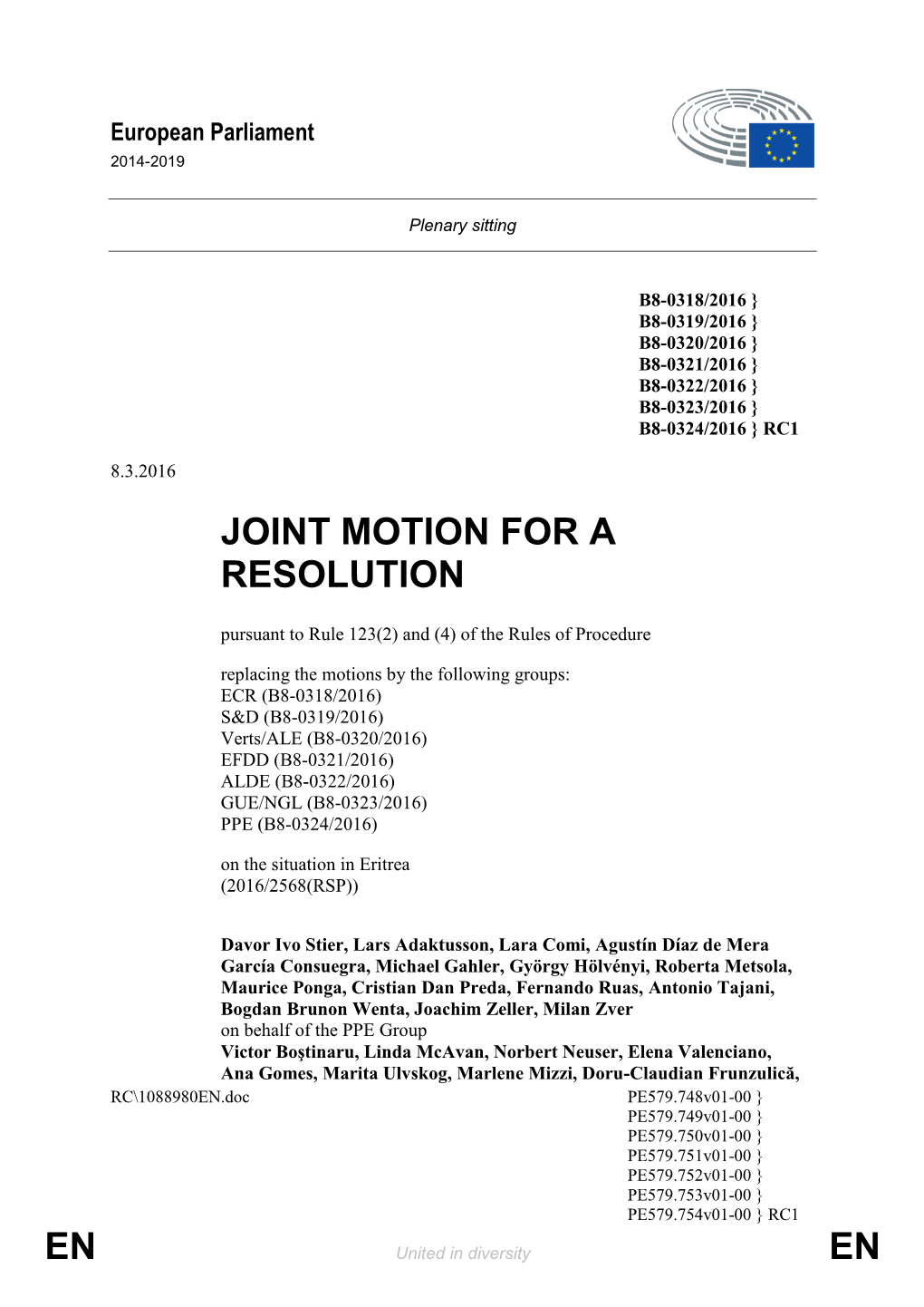 En En Joint Motion for a Resolution