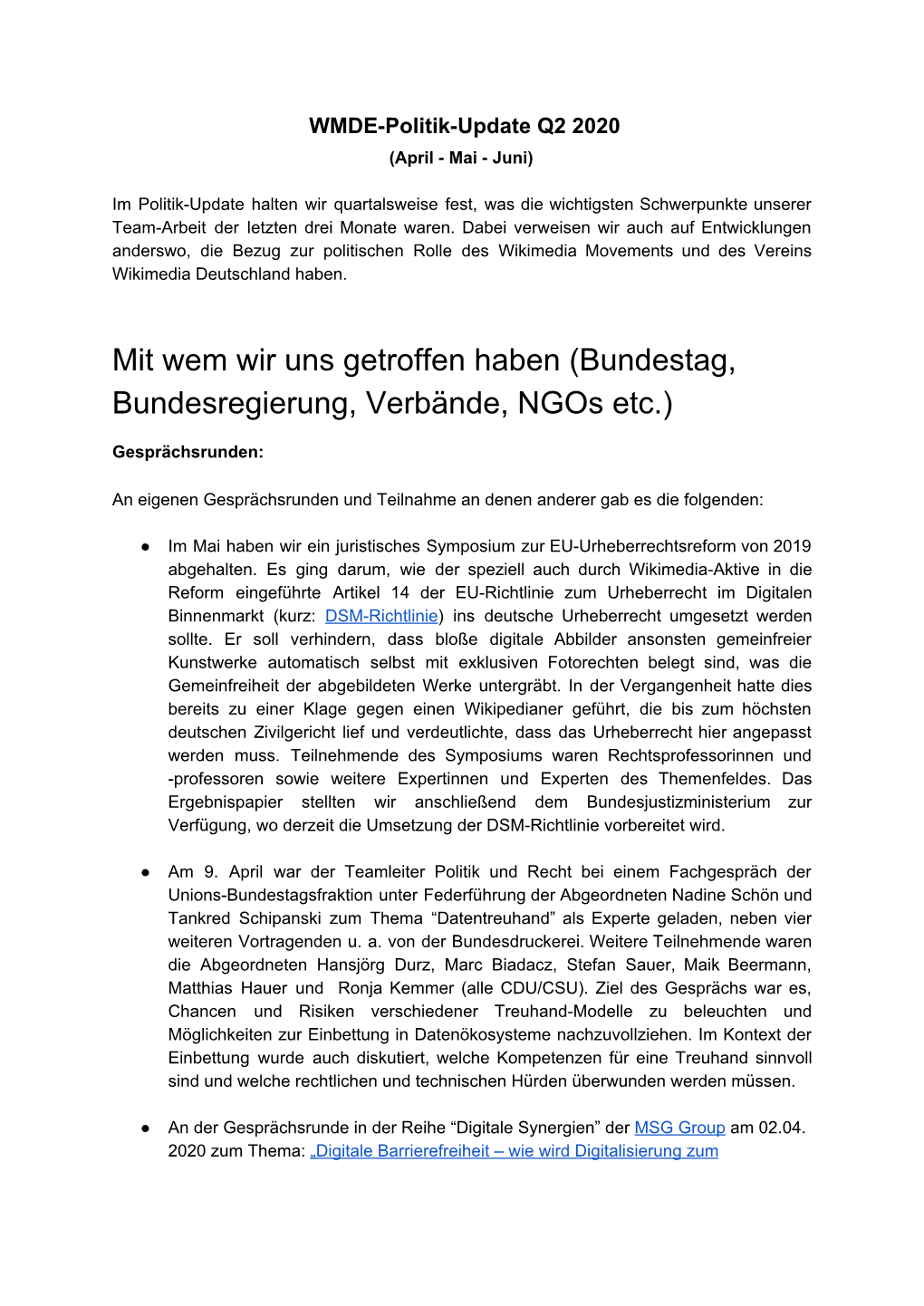 Bundestag, Bundesregierung, Verbände, Ngos Etc.)