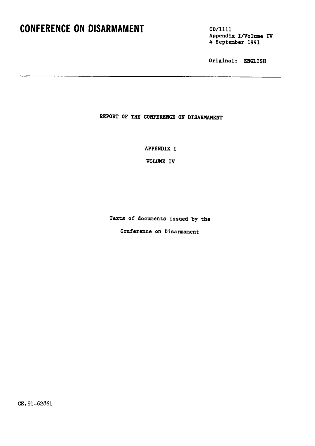 CONFERENCE on DISARMAMENT CD/1111 Appendix I/Volume IV 4 September 1991