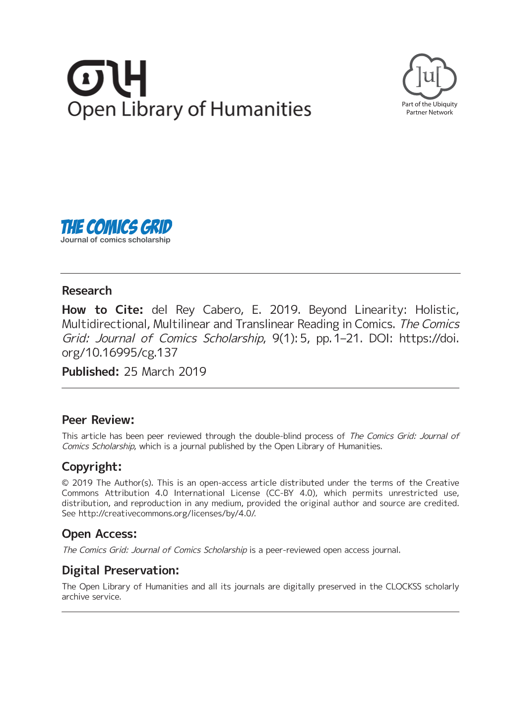 Beyond Linearity: Holistic, Multidirectional, Multilinear and Translinear Reading in Comics