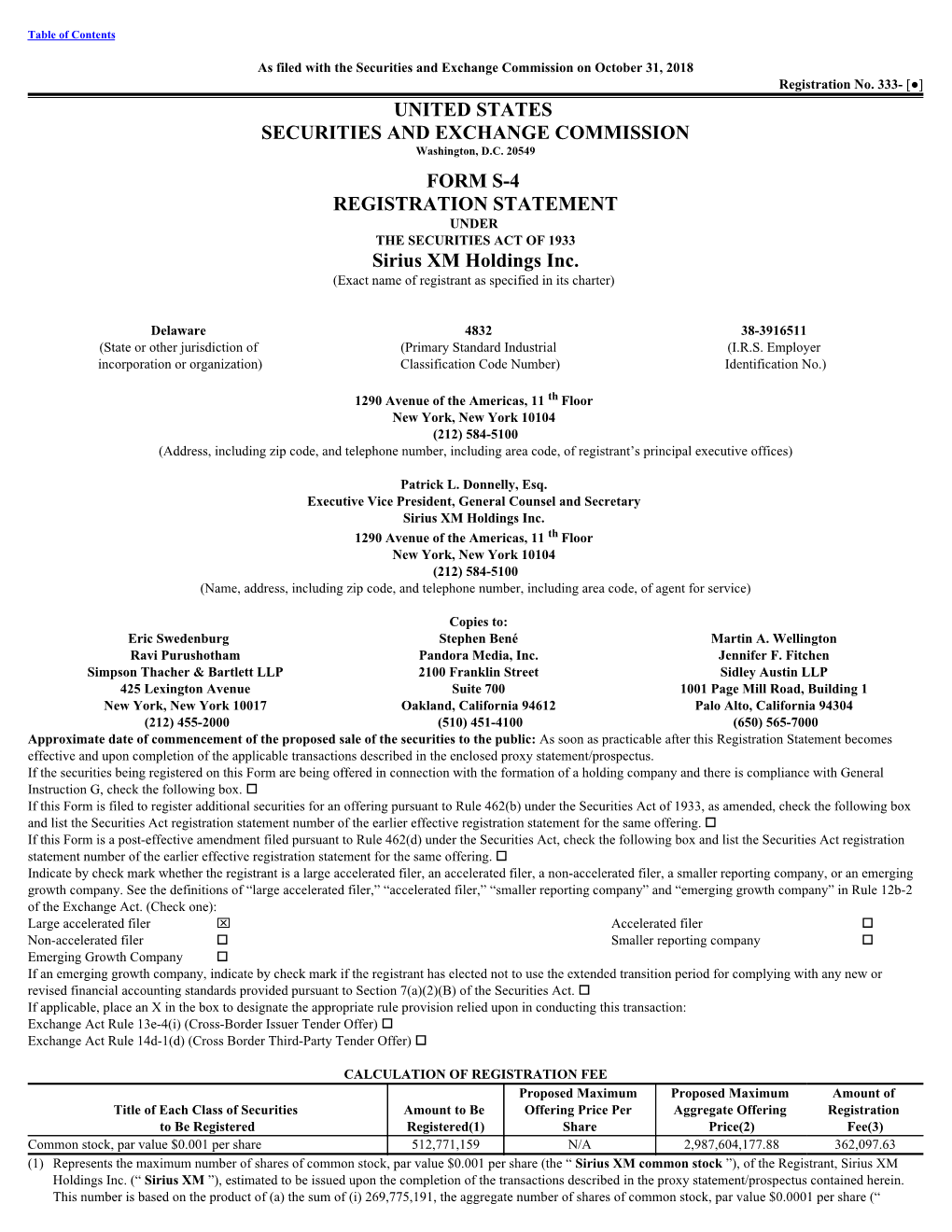 United States Securities and Exchange Commission Form