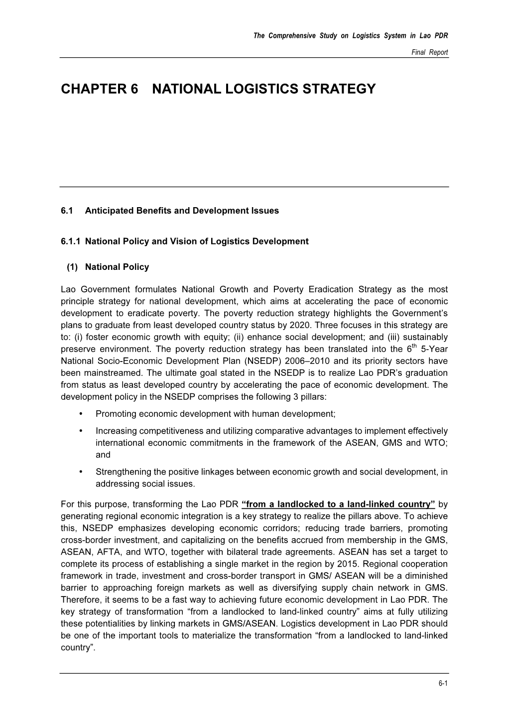Chapter 6 National Logistics Strategy