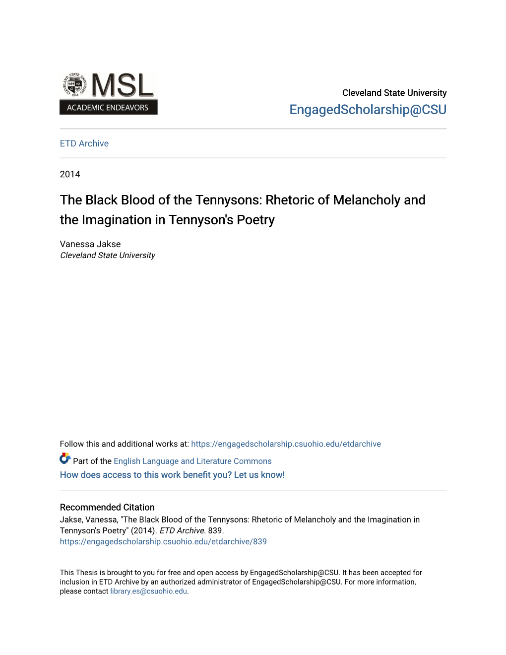 Rhetoric of Melancholy and the Imagination in Tennyson's Poetry