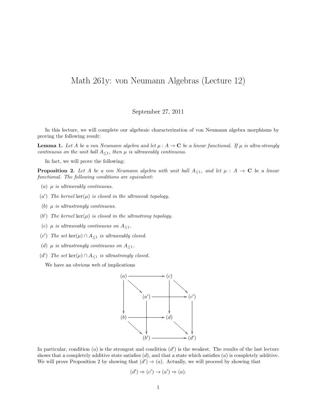 Math 261Y: Von Neumann Algebras (Lecture 12)