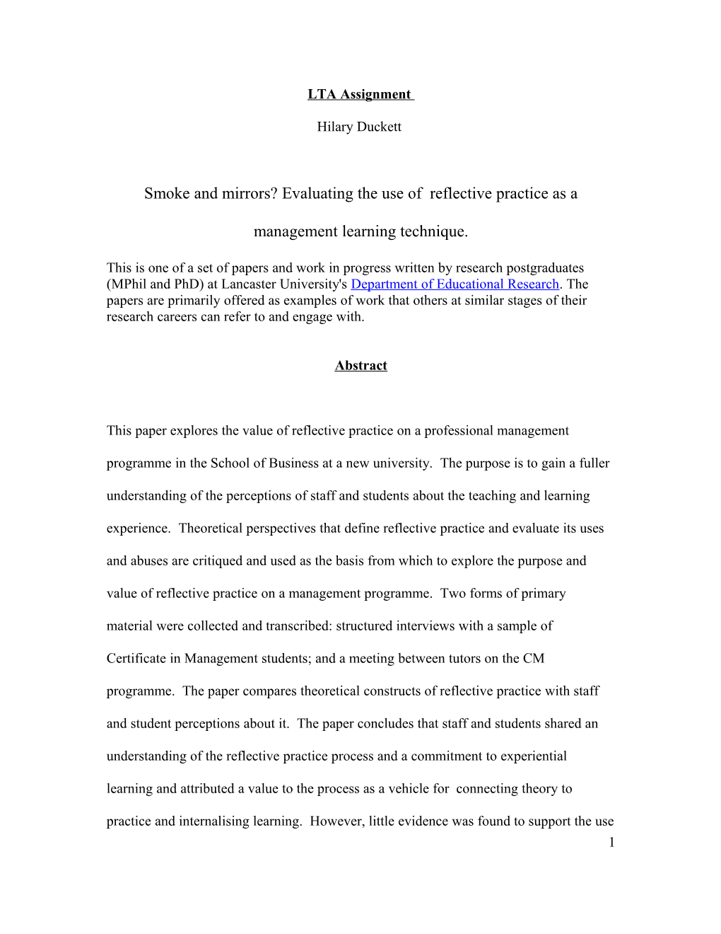 Smoke and Mirrors? Evaluating the Use of Reflective Practice As a Management Learning Technique