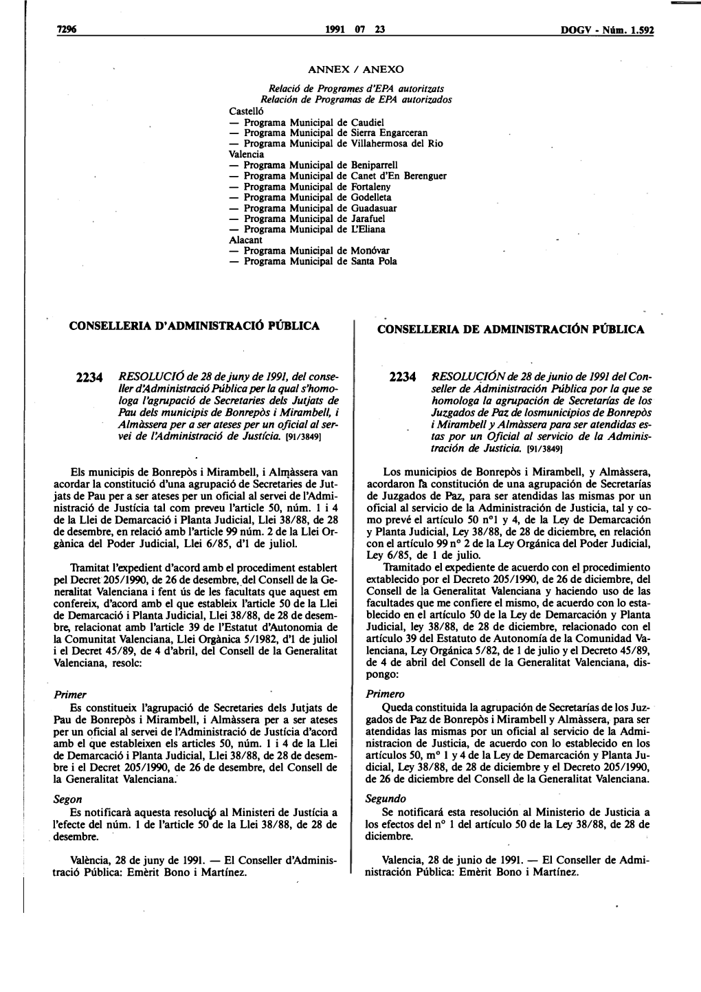 Conselleria D' Administració Pública Conselleria De Administración Pública