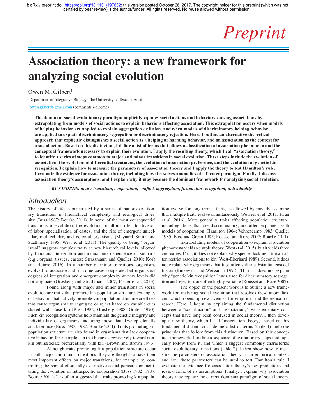 Association Theory: a New Framework for Analyzing Social Evolution Owen M