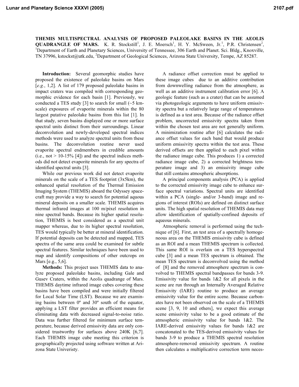 Themis Multispectral Analysis of Proposed Paleolake Basins in the Aeolis Quadrangle of Mars