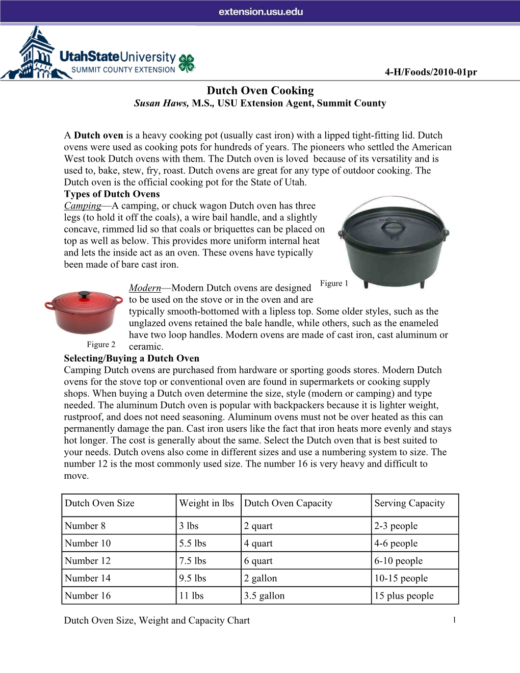 Dutch Oven Cooking Susan Haws, M.S., USU Extension Agent, Summit County