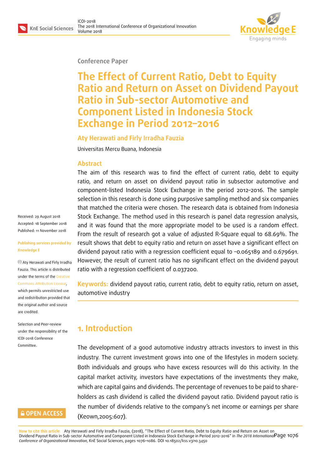 The Effect of Current Ratio, Debt to Equity