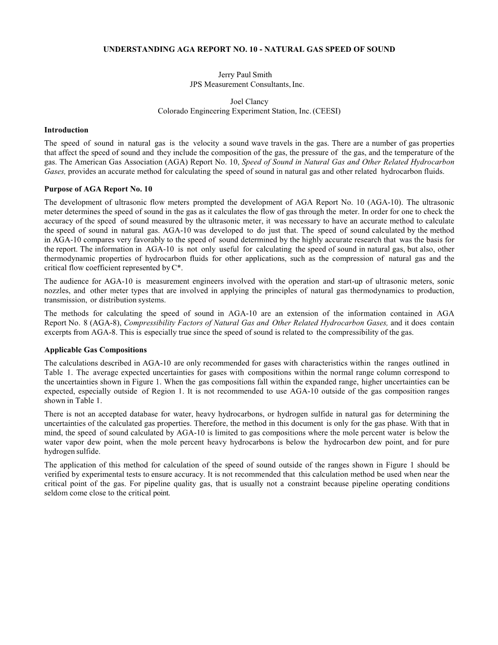 Calculating the Speed of Sound of Natural Gas Using AGA 10