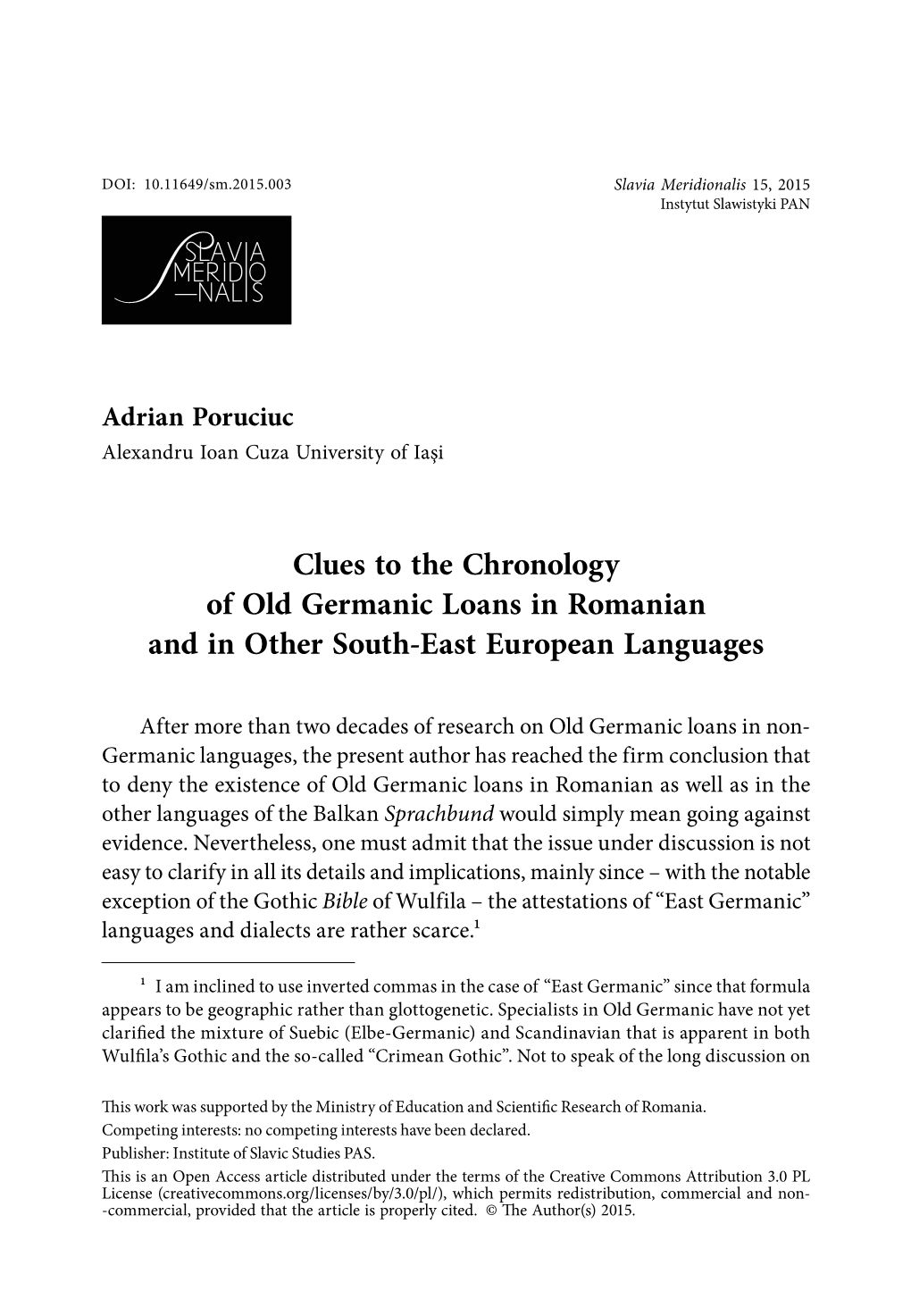 Clues to the Chronology of Old Germanic Loans in Romanian and in Other South-East European Languages