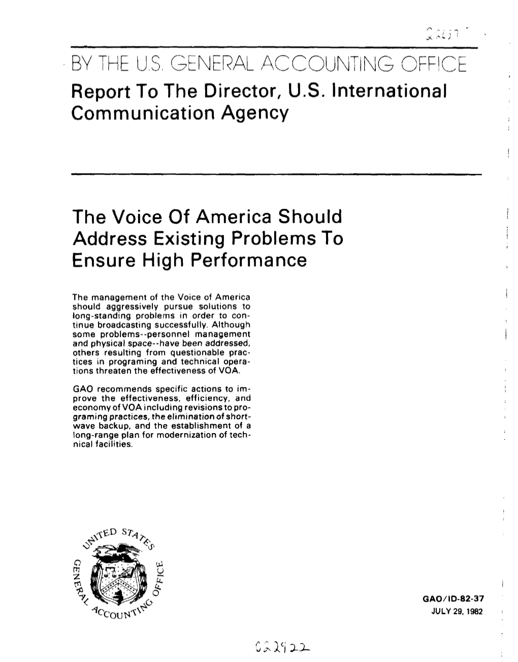 ID-82-37 the Voice of America Should Address Existing Problems To