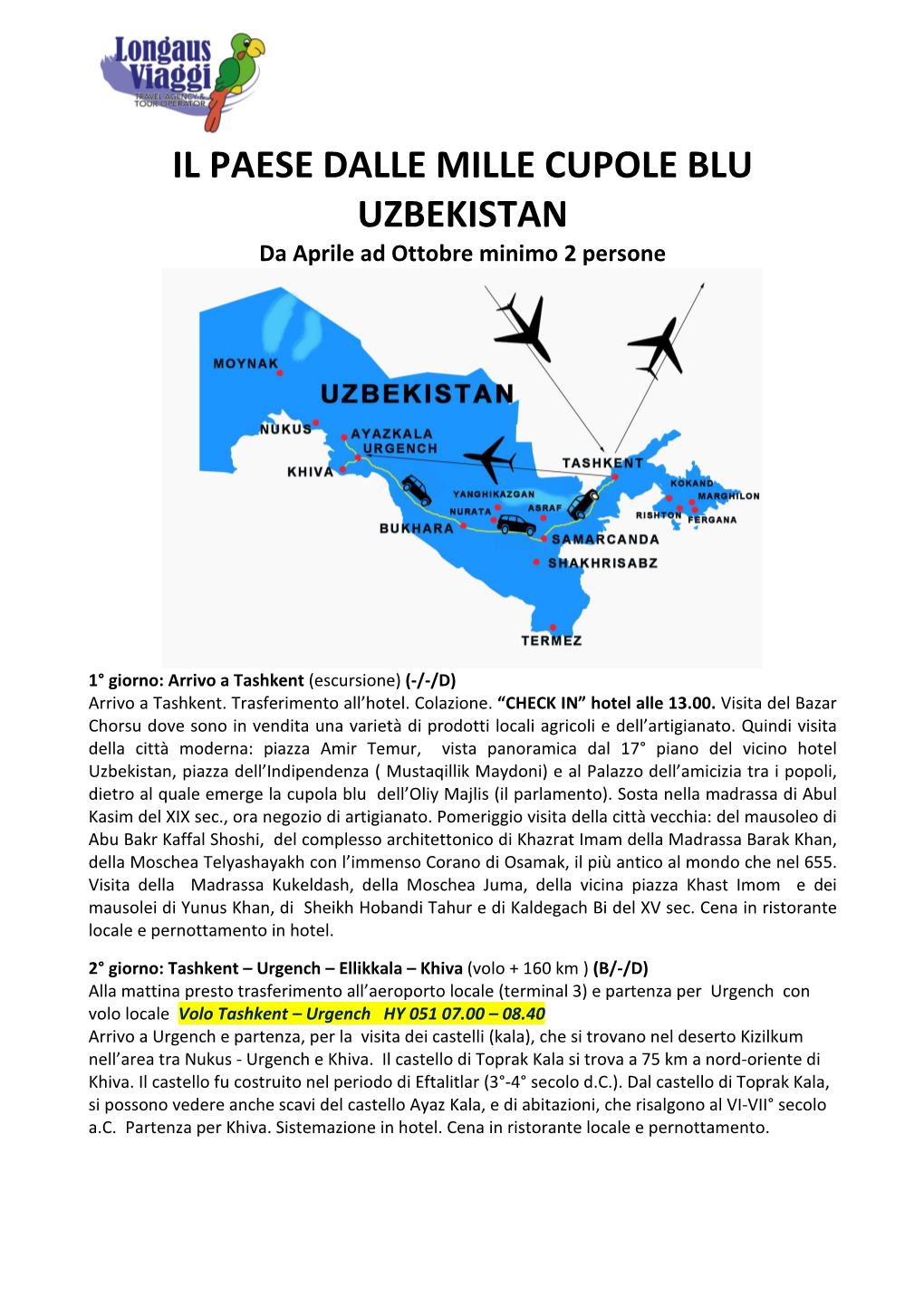 UZBEKISTAN Da Aprile Ad Ottobre Minimo 2 Persone