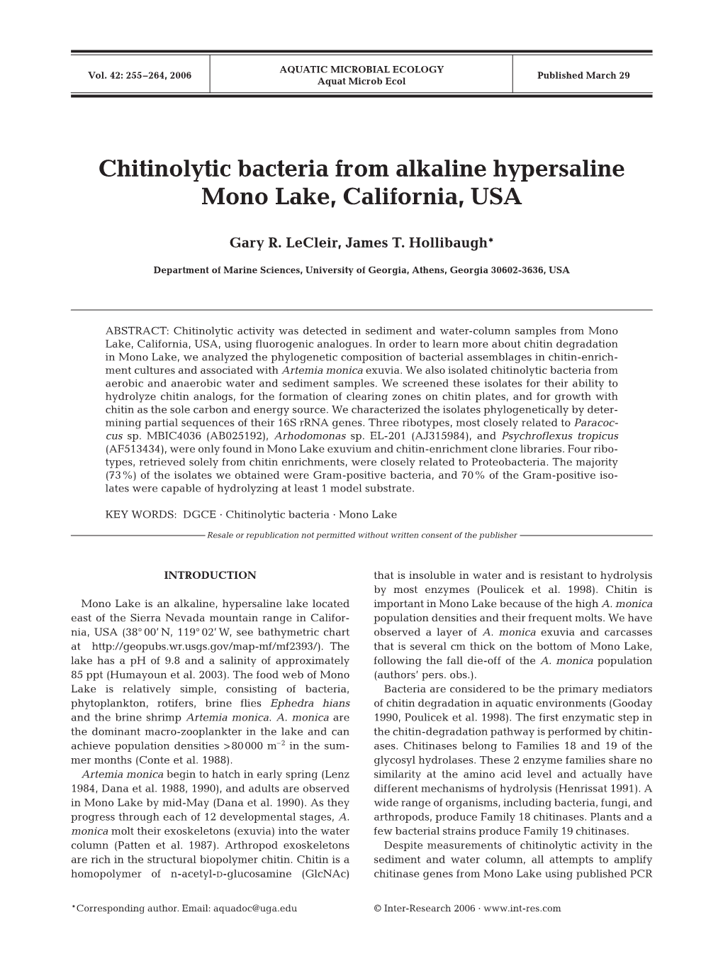 Chitinolytic Bacteria from Alkaline Hypersaline Mono Lake, California, USA