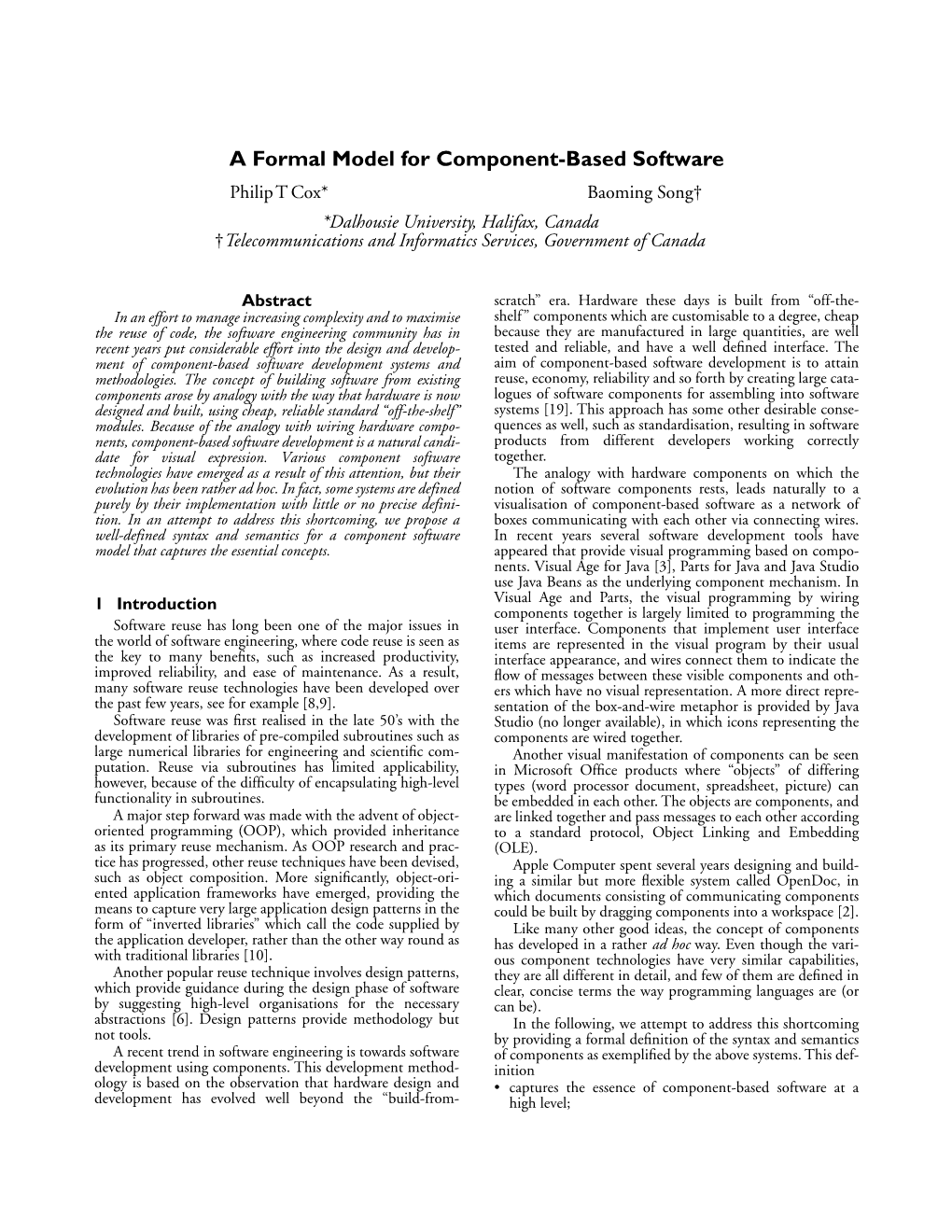 A Formal Model for Component-Based Software