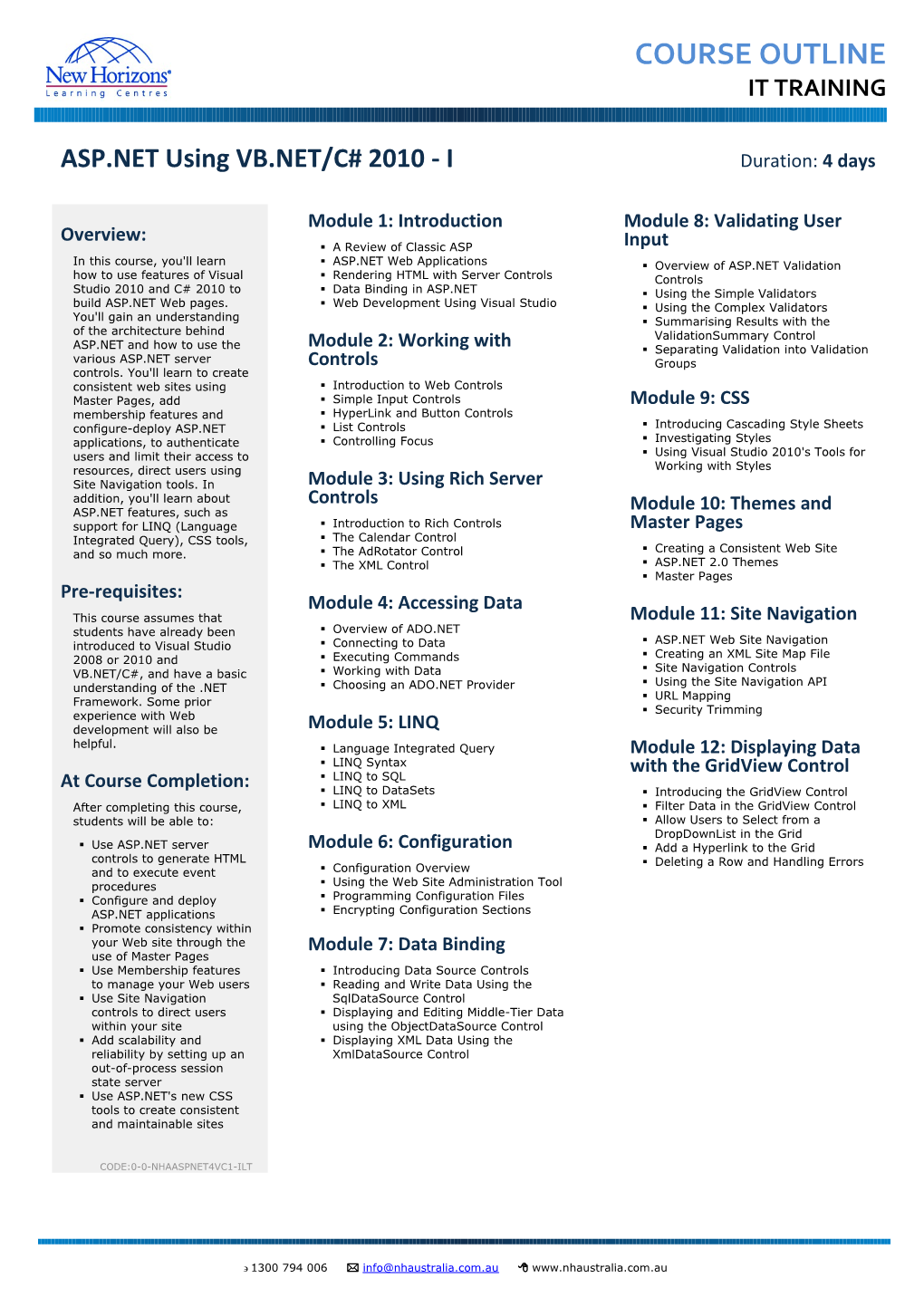 New Horizons Courseware Outlines